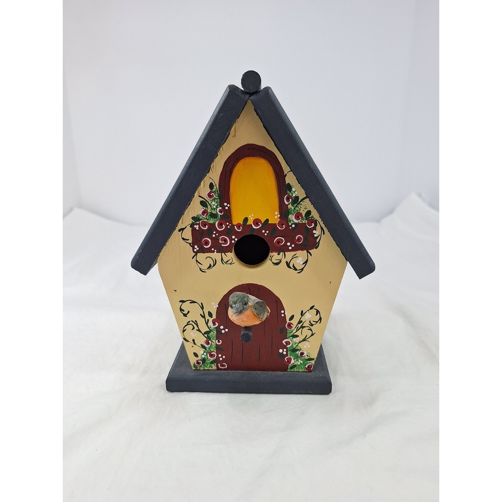 Hand‎ Painted Wooden Birdhouse Decorative Cottage Floral Folk Art Home Decor